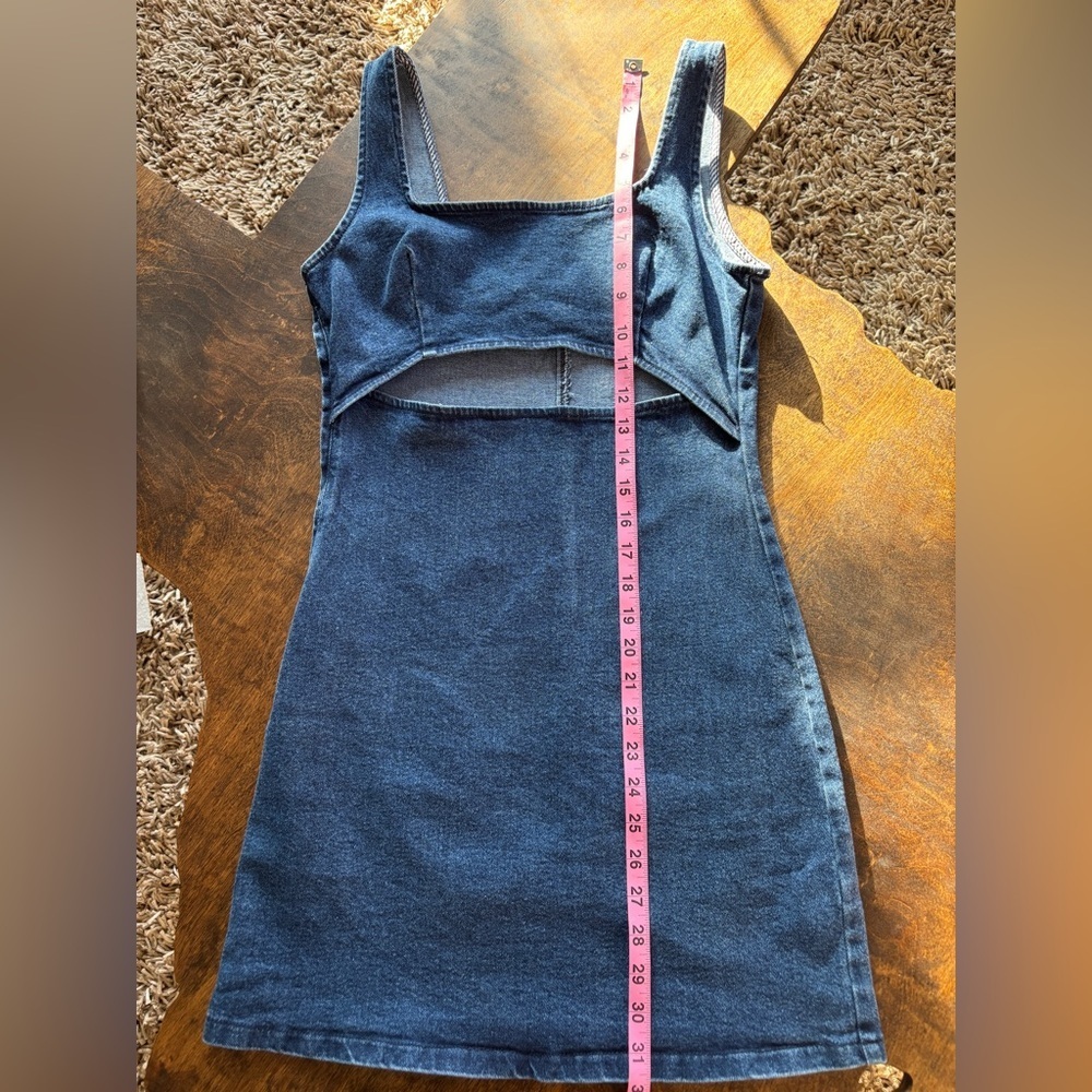Peach Love California Denim Mini Dress Cutout Stretch Tank Medium Wash M - Picture 4 of 7